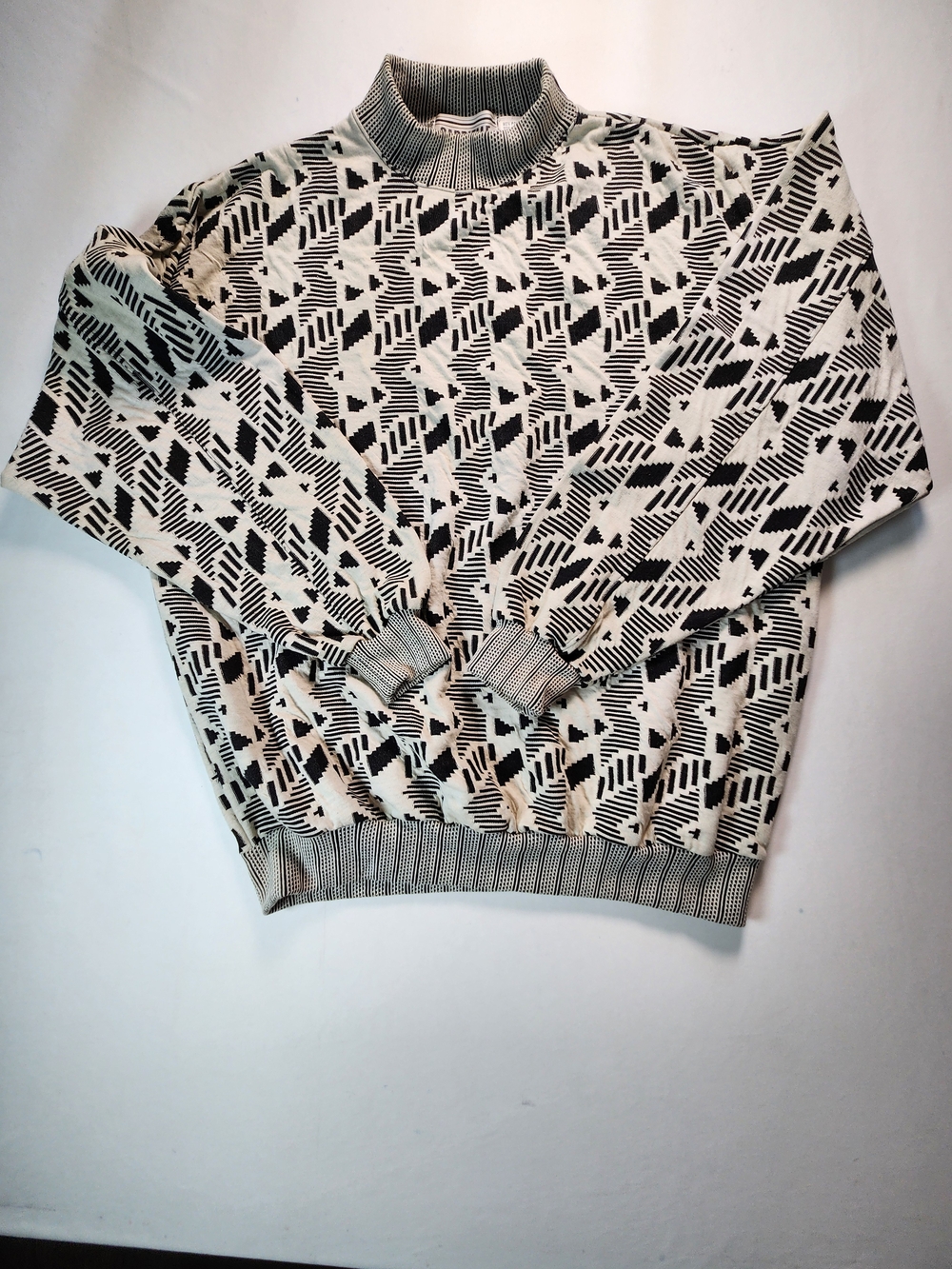Men's Black & Cream Geometric Turtleneck Sweater